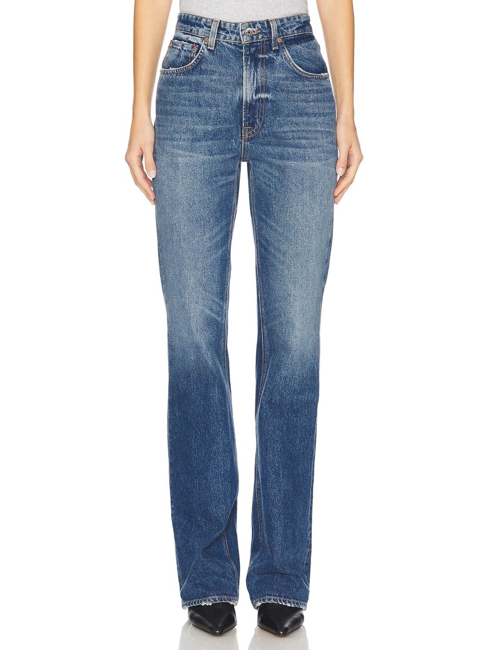 GRLFRND Mid Blue High-Rise Straight-Leg Jeans